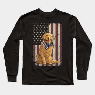 Golden Retriever American Flag Bandana 4th Of July Tshirt Long Sleeve T-Shirt